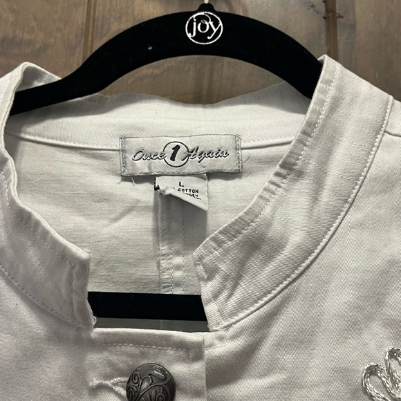 Once Again White 3/4 Sleeve Metal Button Jacket w/metallic Thread Embroidery. L - Picture 4 of 11
